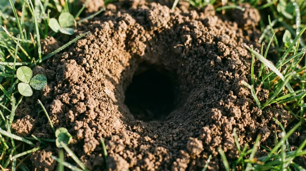 Trou de taupe dans un jardin